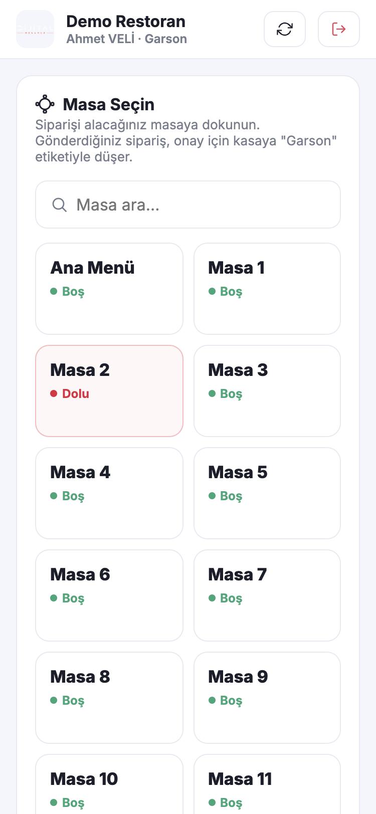 Masa seçimi